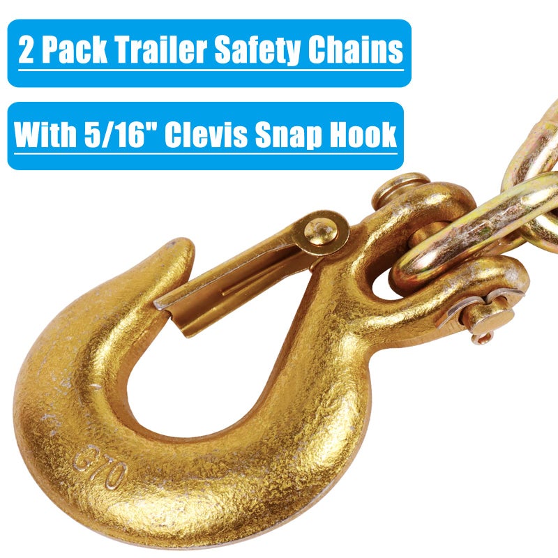 Tnyeobae 35"" Trailer Safety Chain with 5/16"" Clevis Snap Hook Grade-70 Heavy Duty Binder Chain(Pack of 2) - Image 2